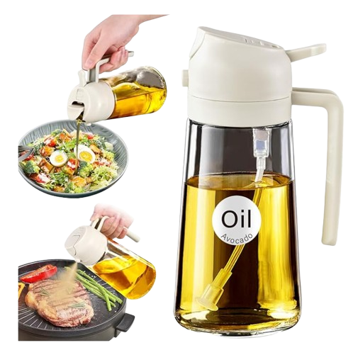 YRRAMATE 16oz creamy white glass olive oil sprayer with stickers, a 2-in-1 kitchen gadget for cooking and BBQ